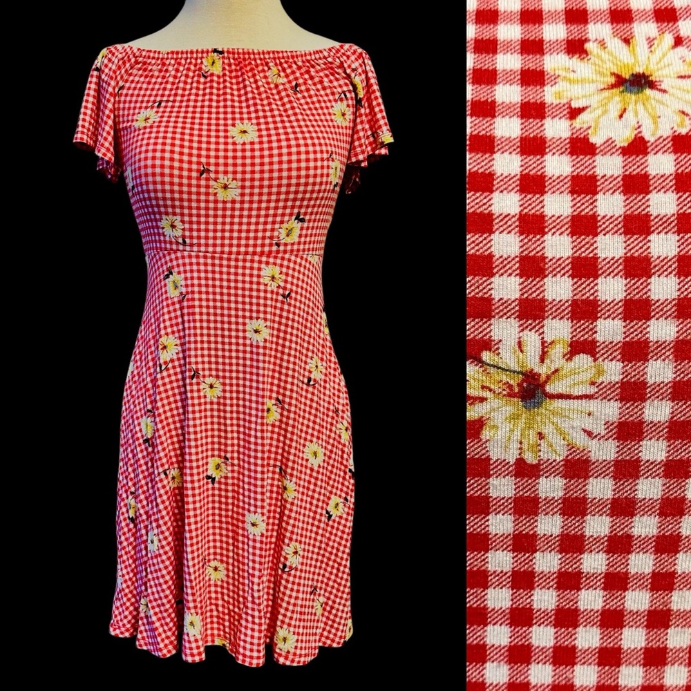 Gingham Off Shoulder Dress